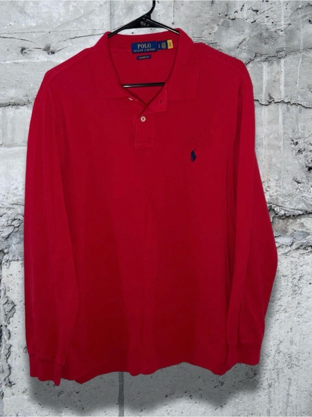Polo by Ralph Lauren Bright Red Long Sleeve Polo with Navy Logo